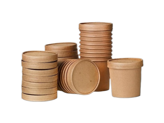 Heavy Duty Kraft Soup Container with Lids - 8 Oz